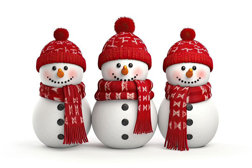 Tripple snowman winter white red. AI generated Image by rawpixel.