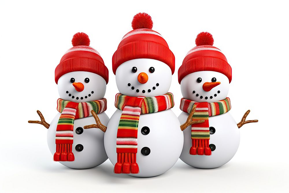 Tripple snowman winter white red. AI generated Image by rawpixel.
