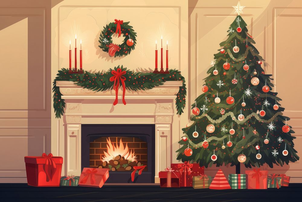 Christmas fireplace christmas hearth. AI generated Image by rawpixel.