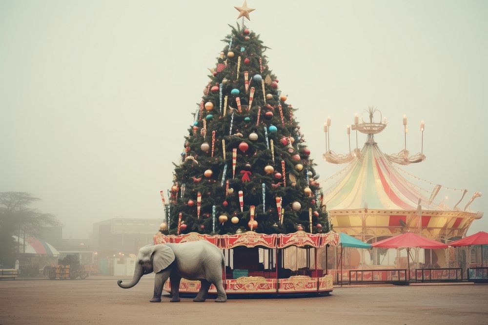 Vintage Christmas tree christmas mammal animal. AI generated Image by rawpixel.