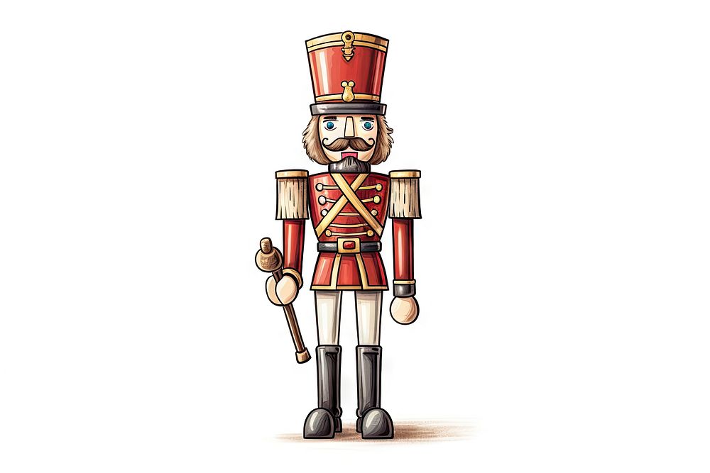 Nutcracker soilder drawing white background representation. AI generated Image by rawpixel.