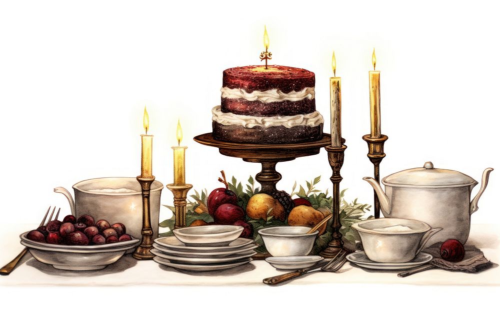 Hanukkah dinner dessert candle plant. AI generated Image by rawpixel.