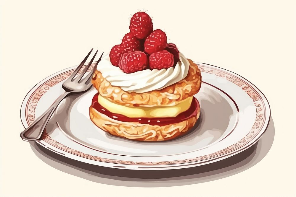 Sufganiyot plate raspberry dessert pancake. AI generated Image by rawpixel.