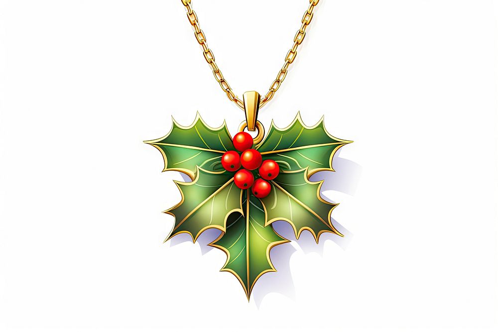 Gold holly pendent jewelry christmas necklace. AI generated Image by rawpixel.
