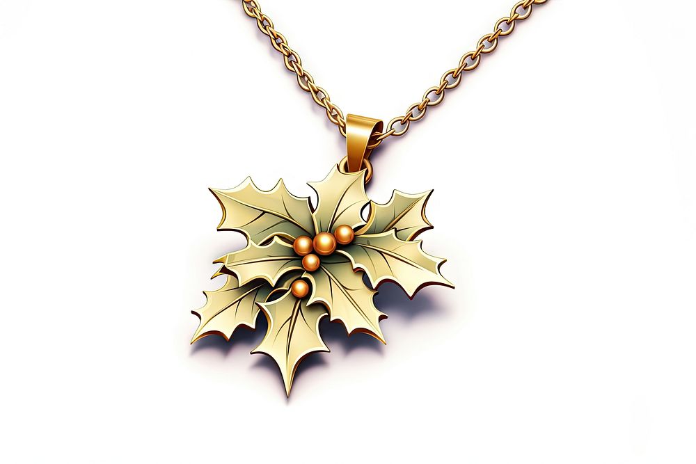 Gold holly pendent jewelry necklace pendant. AI generated Image by rawpixel.