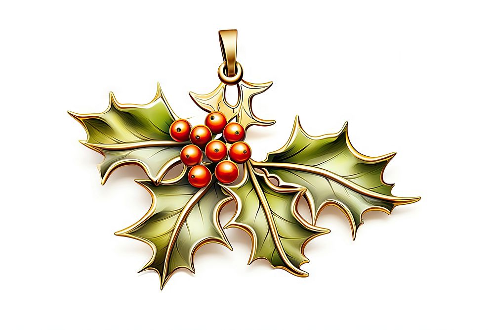 Gold holly pendent jewelry christmas plant. AI generated Image by rawpixel.
