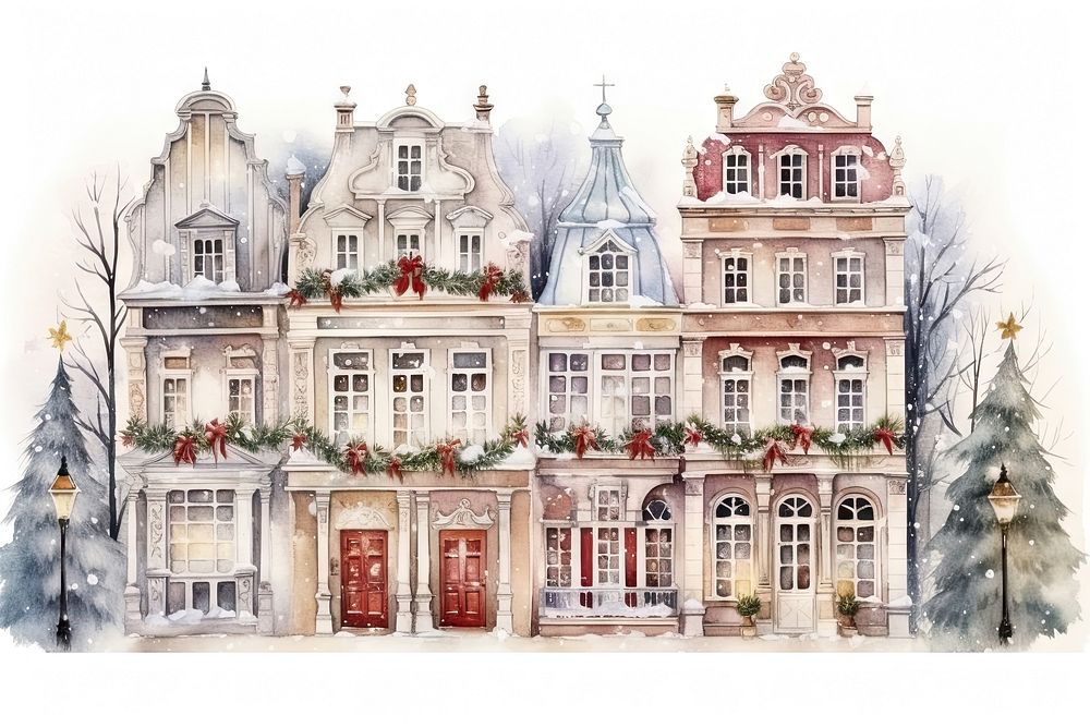 Christmas townhouse architecture building drawing. 
