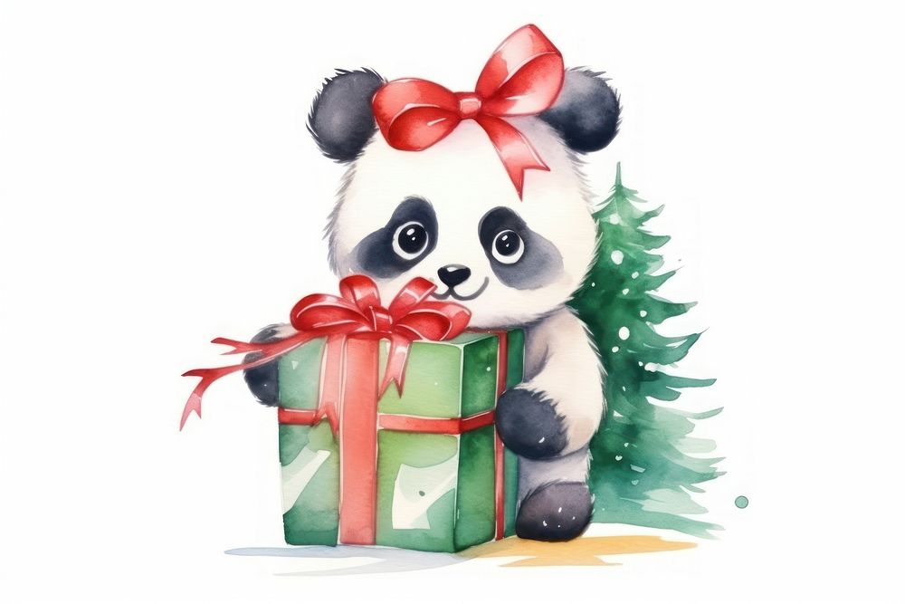 Christmas characterized panda holiday cute white background. AI generated Image by rawpixel.