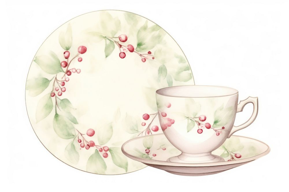 Christmas printed tableware porcelain saucer cup. AI generated Image by rawpixel.