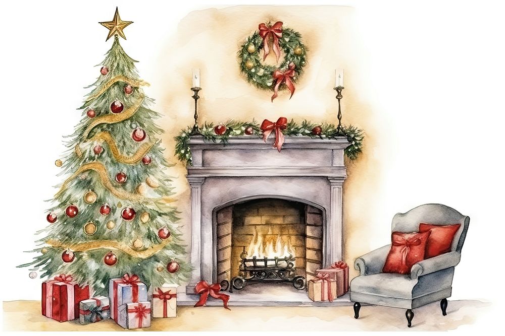 Fireplace christmas furniture tradition. AI generated Image by rawpixel.