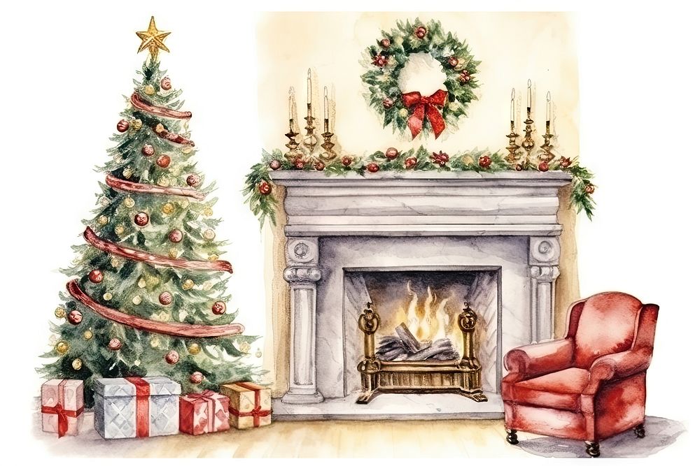 Fireplace christmas furniture tradition. AI generated Image by rawpixel.