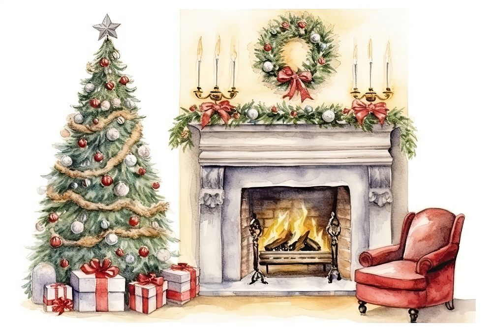 Fireplace christmas furniture tradition. AI generated Image by rawpixel.