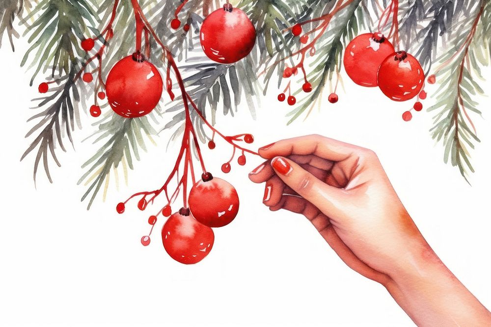 Decorating christmas tree plant hand red. AI generated Image by rawpixel.