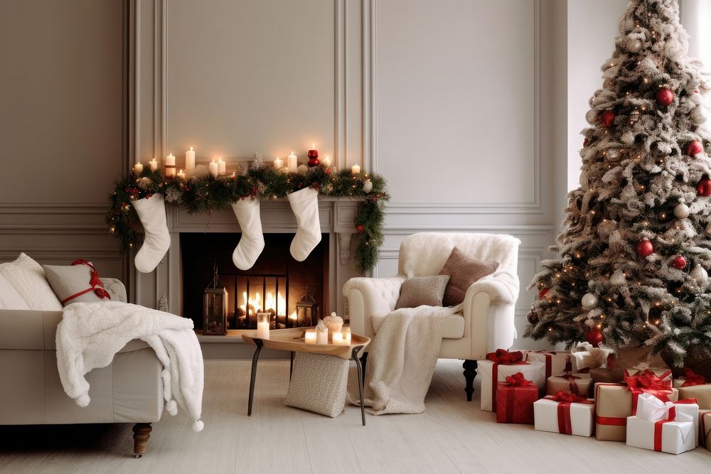 Christmas christmas fireplace cozy. AI generated Image by rawpixel.