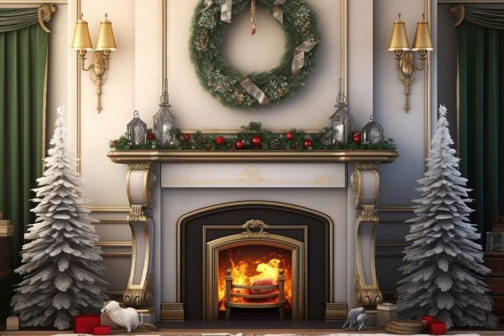 Christmas fireplace christmas decoration. AI generated Image by rawpixel.