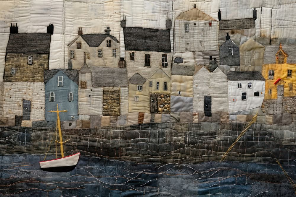 Embroidery house quilt boat. AI generated Image by rawpixel.