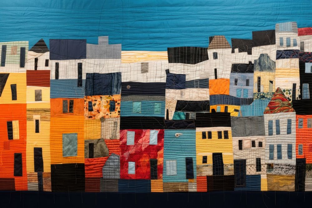 Minimal cute city quilt patchwork pattern. AI generated Image by rawpixel.
