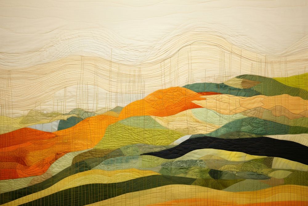 Landscape painting quilt art. AI generated Image by rawpixel.