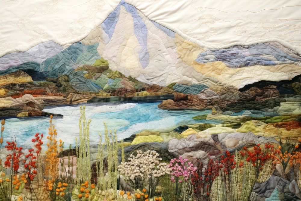 Embroidery landscape mountain painting. AI generated Image by rawpixel.