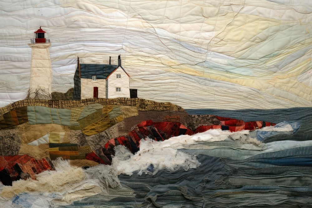 Embroidery architecture lighthouse building. AI generated Image by rawpixel.