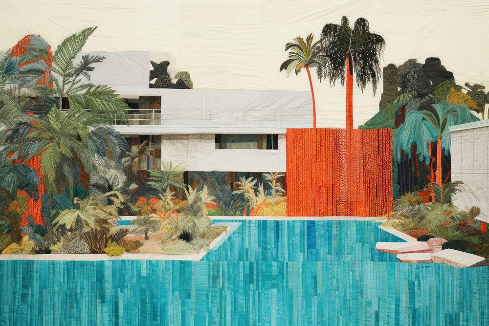 Swimming pool architecture outdoors painting. AI generated Image by rawpixel.