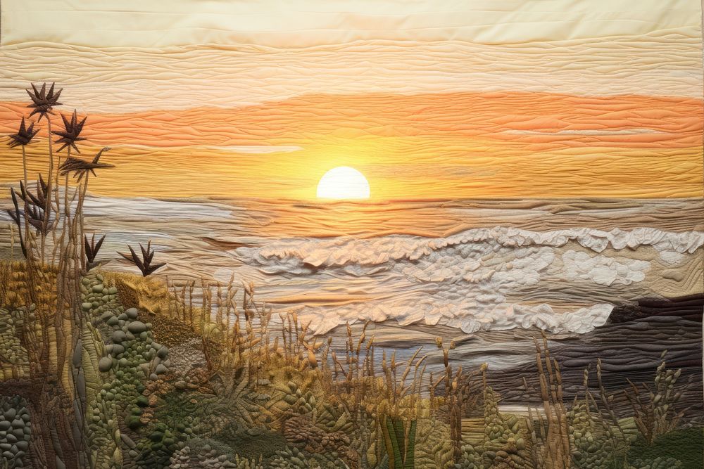 Landscape sunset outdoors painting. AI generated Image by rawpixel.