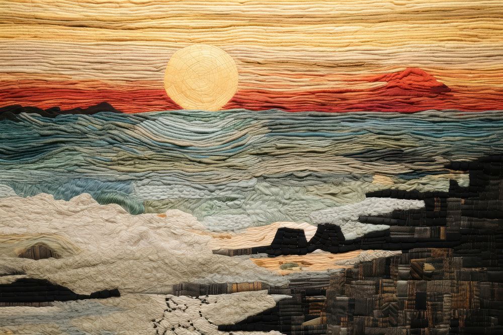 Painting sunset beach land. AI generated Image by rawpixel.