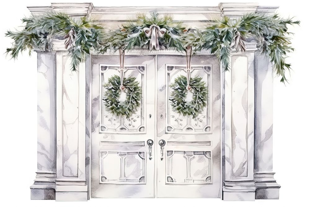 Christmas decorations door architecture building. AI generated Image by rawpixel.
