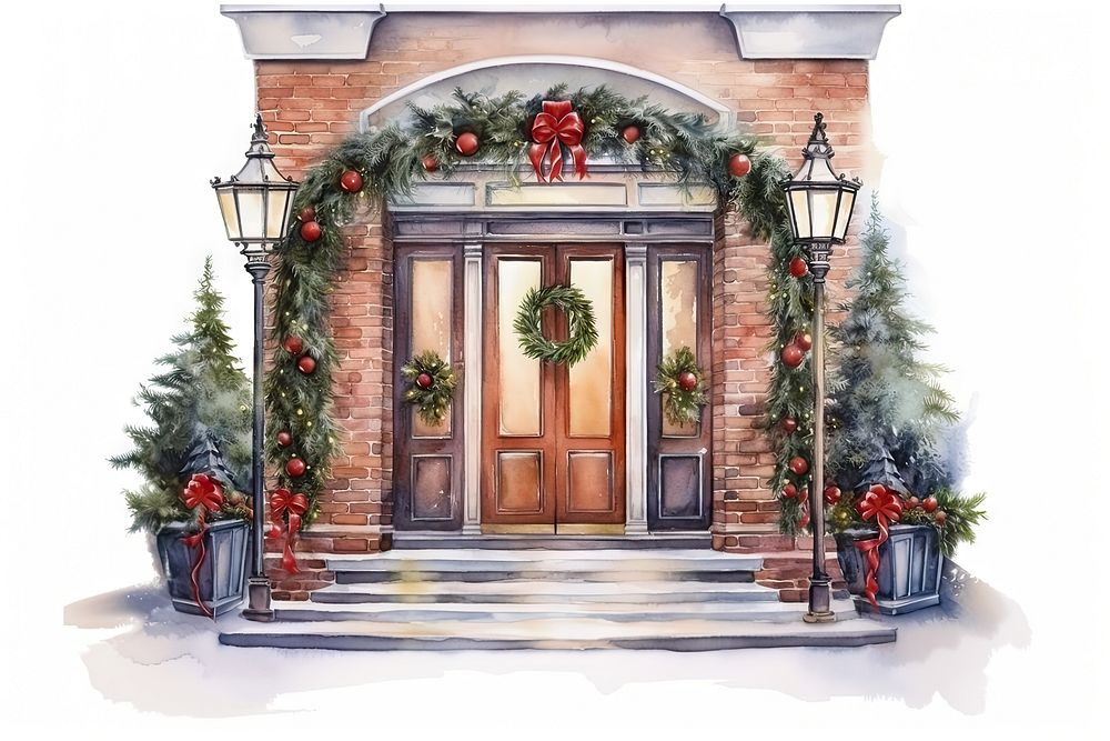 Christmas decorations plant door architecture. AI generated Image by rawpixel.