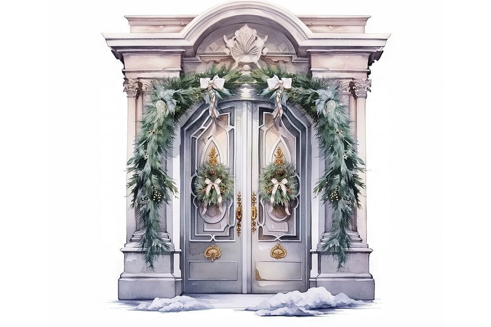 Christmas decorations architecture building door. AI generated Image by rawpixel.