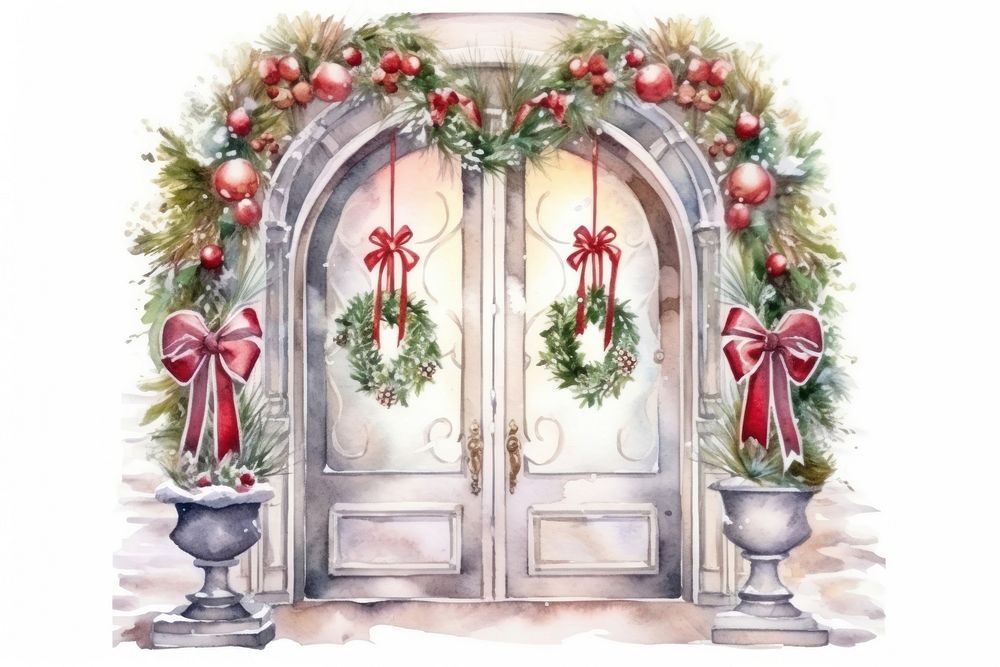 Christmas decorations door white background architecture. AI generated Image by rawpixel.