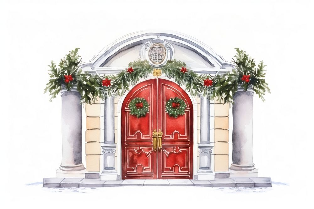 Christmas decorations door architecture white background. AI generated Image by rawpixel.
