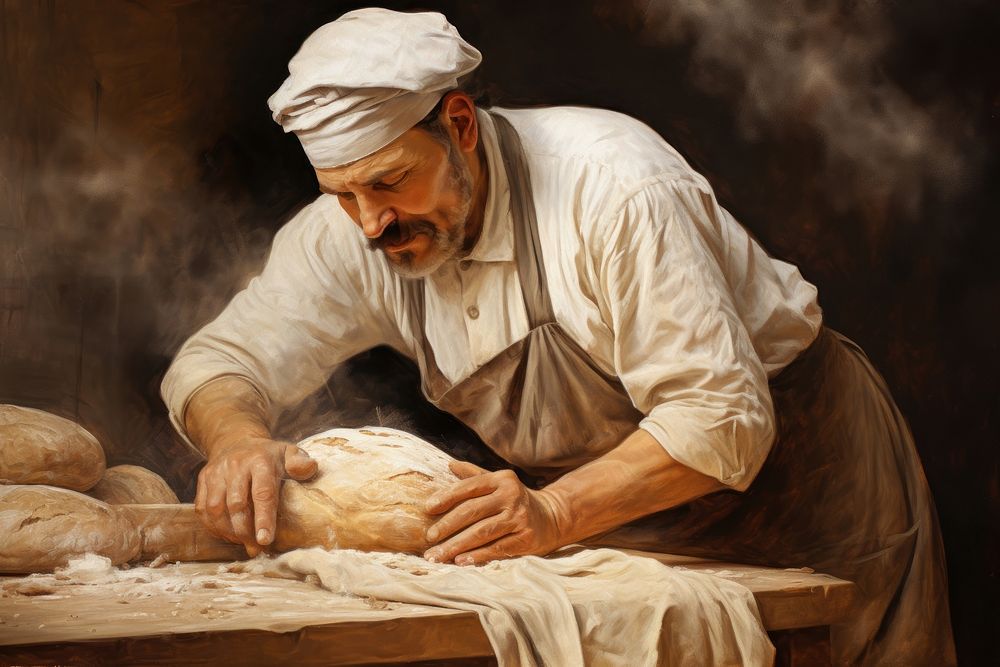 Chef making bread adult concentration craftsperson. AI generated Image by rawpixel.