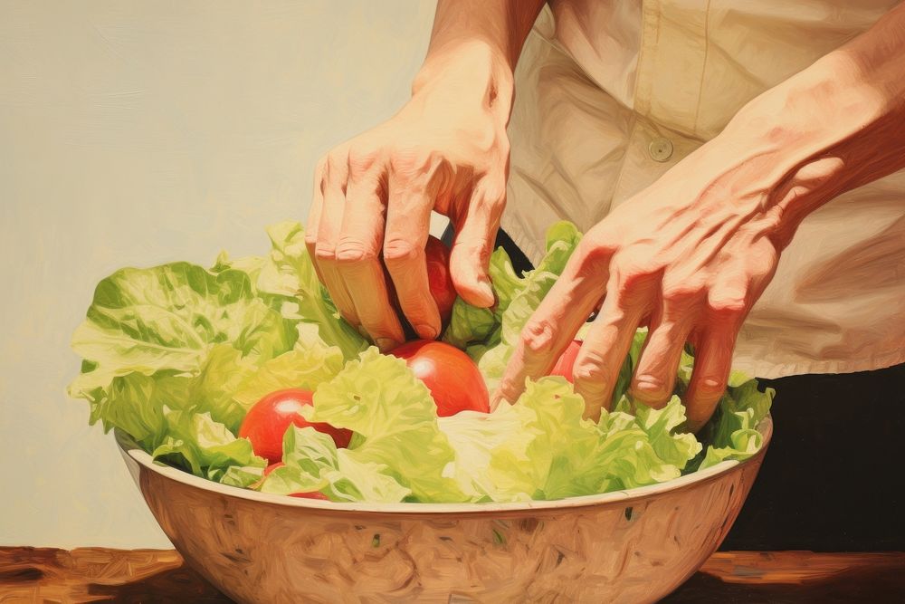 Hand making salad midsection vegetable freshness. AI generated Image by rawpixel.