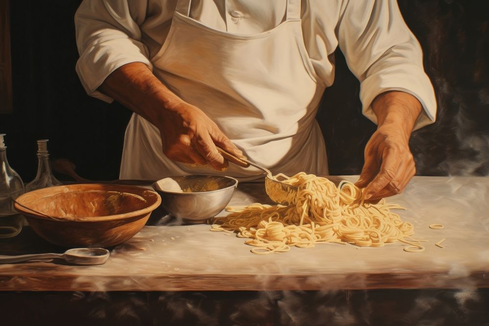 Chef making pasta cooking spoon adult. AI generated Image by rawpixel.