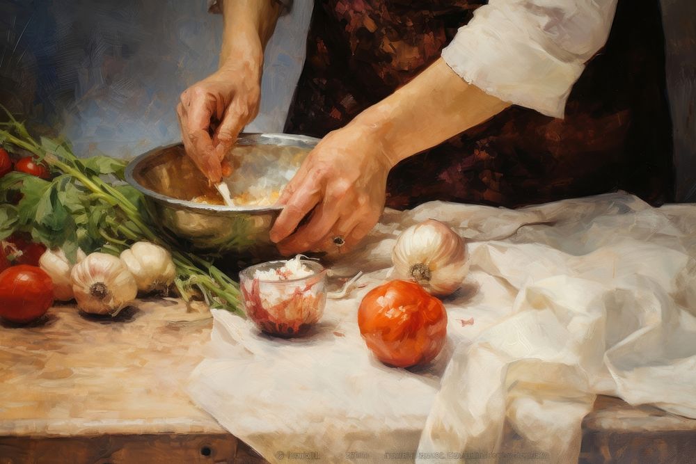 Hand preparing food painting adult ingredient. AI generated Image by rawpixel.