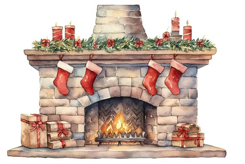 Christmas fireplace hearth architecture celebration. AI generated Image by rawpixel.