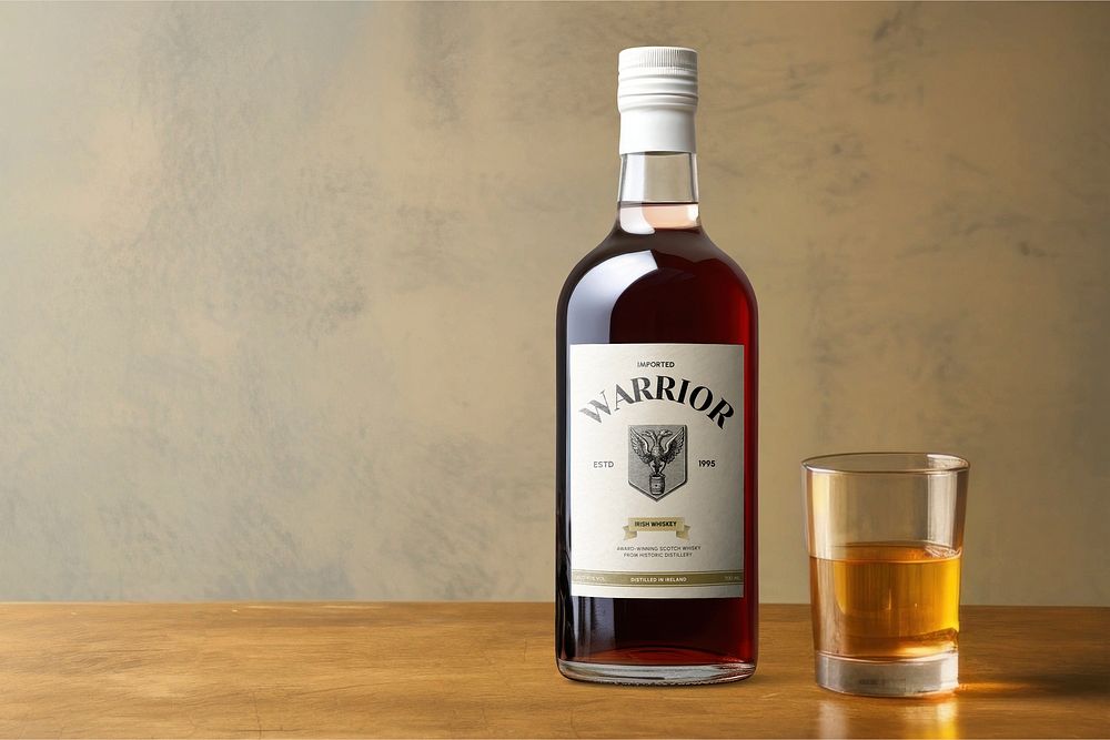 Whiskey label mockup, packaging psd