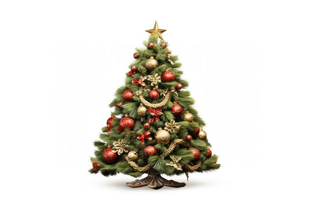 Decorated christmas vintage tree plant white background anticipation. AI generated Image by rawpixel.