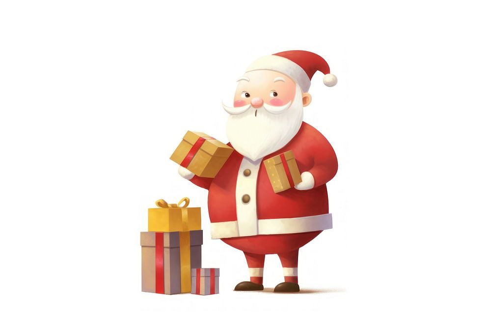 Santa holding gift boxes red white background celebration. AI generated Image by rawpixel.