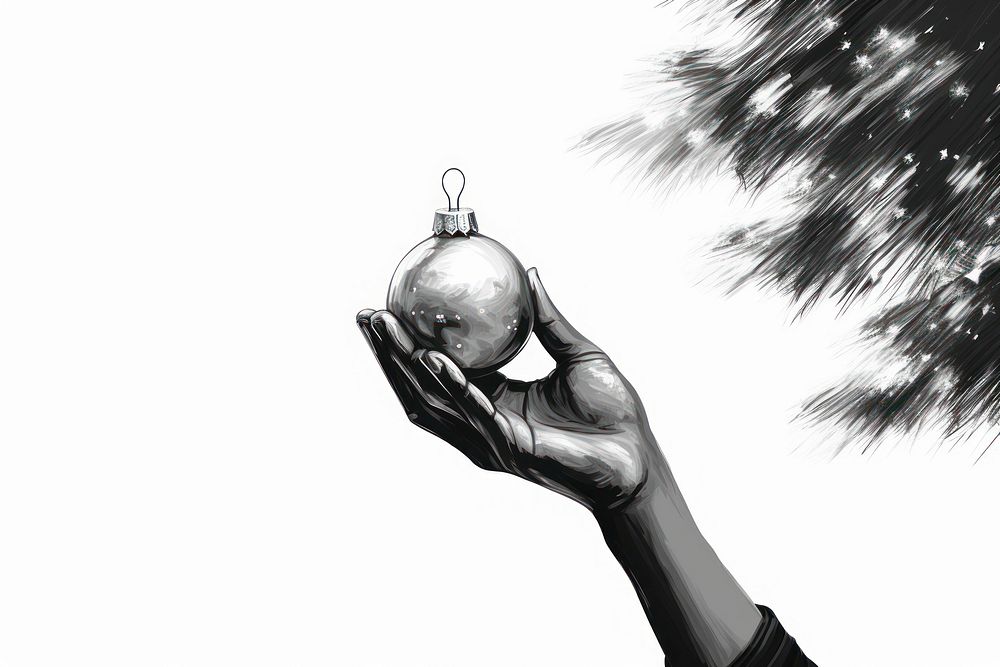 Decorating christmas tree drawing sketch black. AI generated Image by rawpixel.