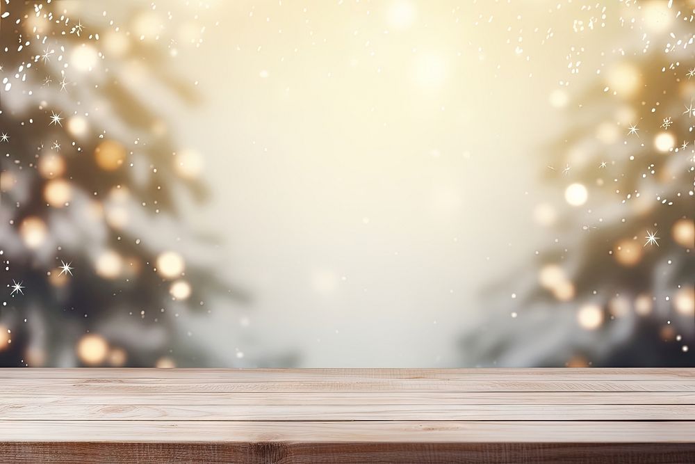 Wooden table christmas snow backgrounds. AI generated Image by rawpixel.
