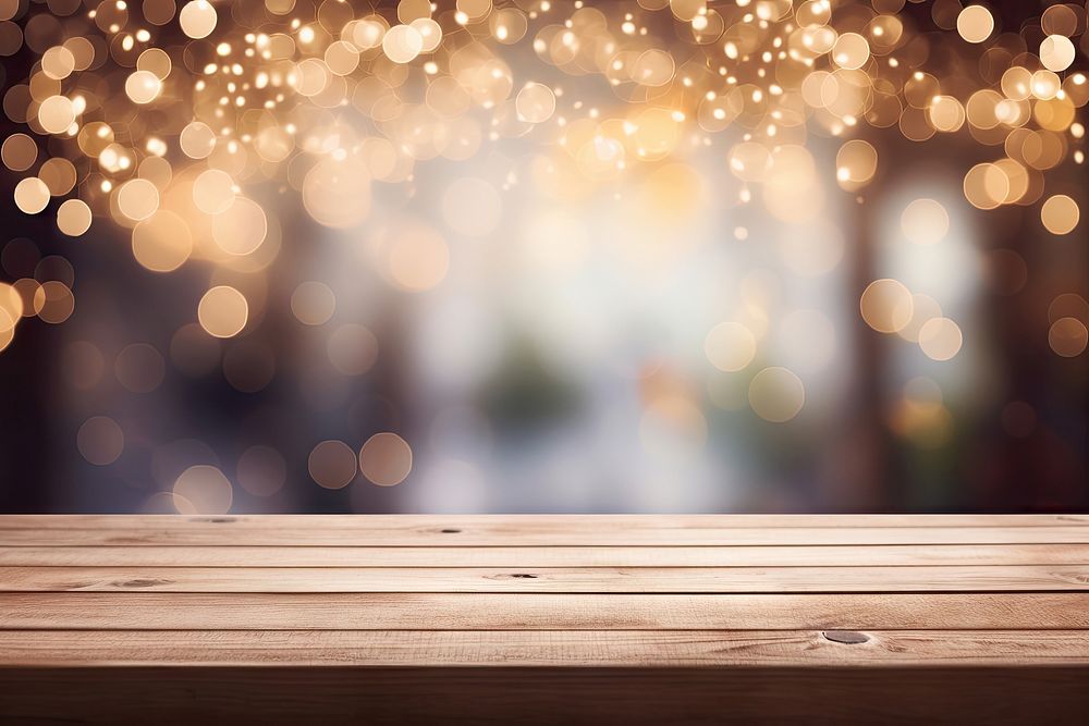 Wooden table light backgrounds christmas. AI generated Image by rawpixel.
