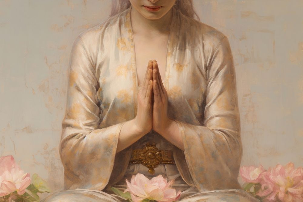 Buddhism mutra gesture painting yoga art. AI generated Image by rawpixel.