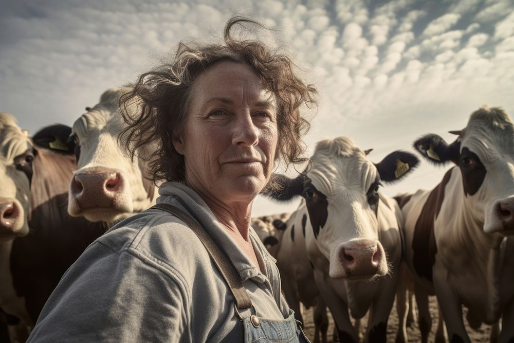 Dairy cattle livestock outdoors portrait. AI generated Image by rawpixel.
