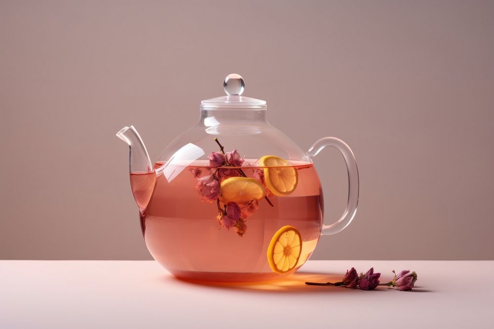 Herbal pink rose tea teapot refreshment tableware. AI generated Image by rawpixel.