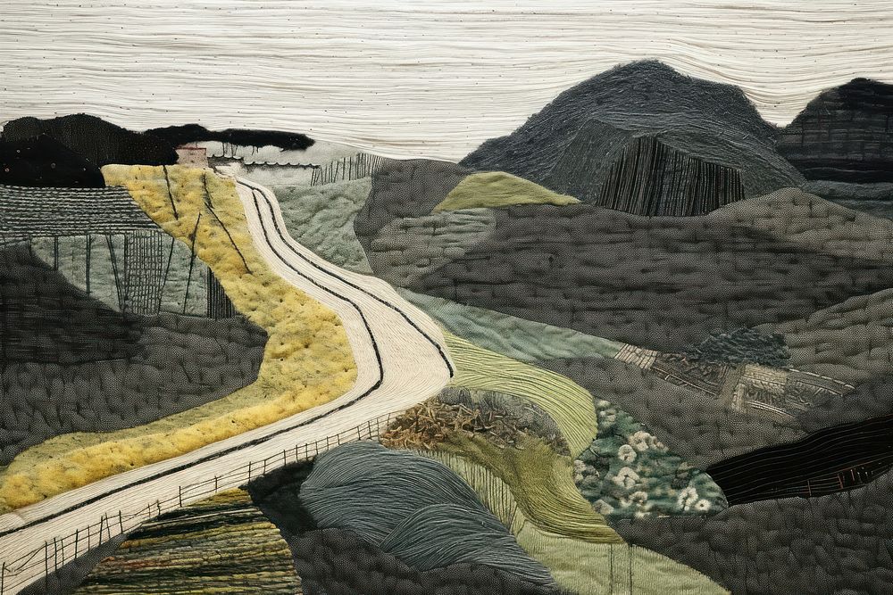 Simple highway road landscape quilt tranquility. 