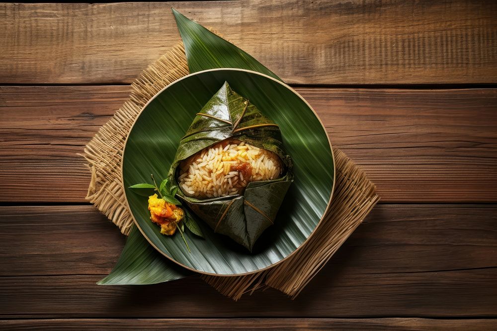 Zongzi food table rice. AI generated Image by rawpixel.