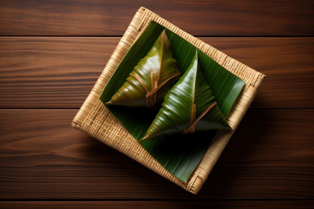 Zongzi plant table wood. AI generated Image by rawpixel.