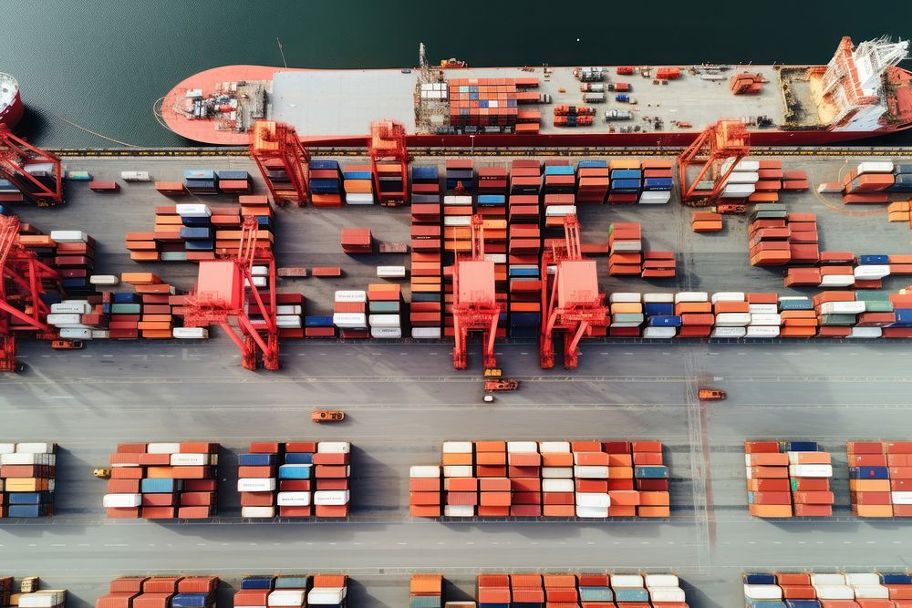 Container terminal architecture delivering unloading. AI generated Image by rawpixel.